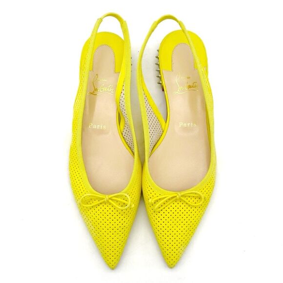 Christian Louboutin Citron Perforated Suede Spiked Hall Slingback Flats Size 40 - Picture 2 of 16
